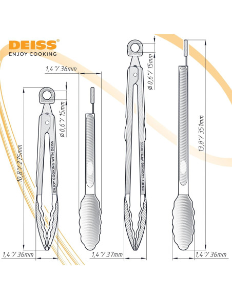 Pinzas de Cocina Deiss PRO con Puntas de Silicona - Juego de 2 Pinzas de Cocina Deiss PRO con Puntas de Silicona - Juego de 2