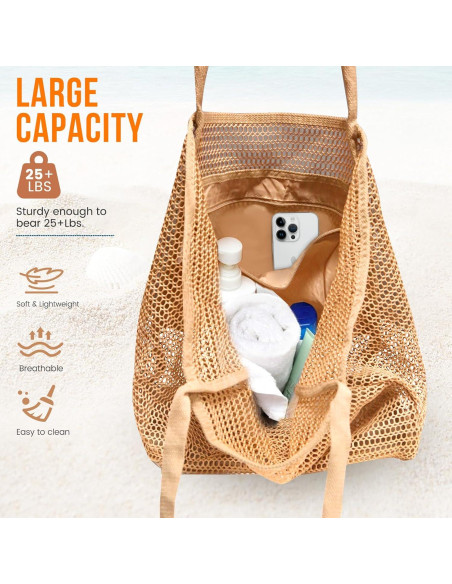 Bolsa de Playa Malla Impermeable para Mujeres - Marrón Bolsa de Playa Malla Impermeable para Mujeres - Marrón
