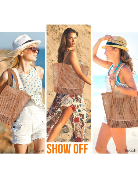 Bolsa de Playa Malla Impermeable para Mujeres - Marrón Bolsa de Playa Malla Impermeable para Mujeres - Marrón
