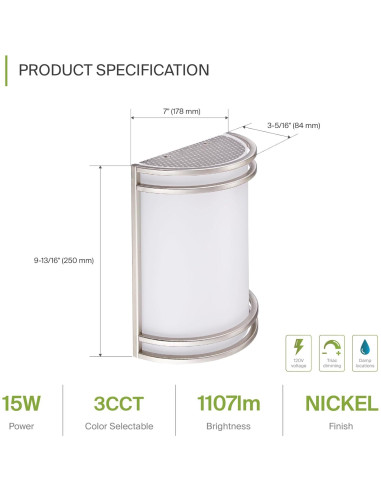 Lámpara de Pared LED ASD 10" Níquel Cepillado 3000K-5000K