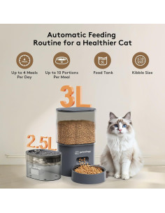Comedero Automático HSL 3L y Fuente de Agua 2.5L para Gatos 2