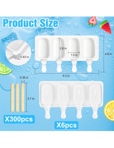6 Moldes de Silicona para Helados Mototo + 300 Palitos Madera 2