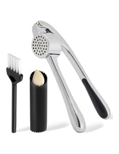 Prensa de Ajo Premium Acero Inoxidable con Pelador y Cepillo