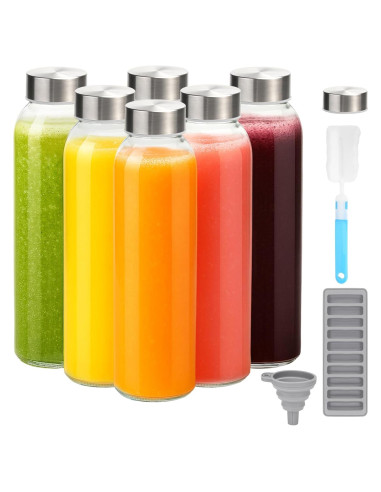 Set de 6 Botellas de Jugo de Vidrio Zukro 18 oz a Prueba de Fugas