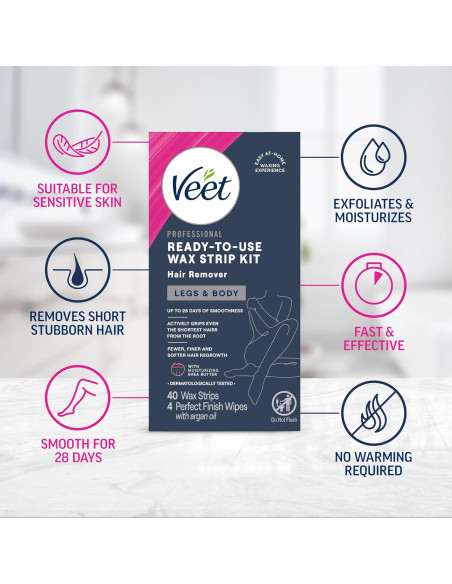 Tiras de Cera Veet para Vello Corporal Femenino 40 Unidades Tiras de Cera Veet para Vello Corporal Femenino 40 Unidades
