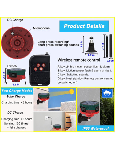 Alarma Solar de Movimiento Anizoowu 130db Doble Modo IP55