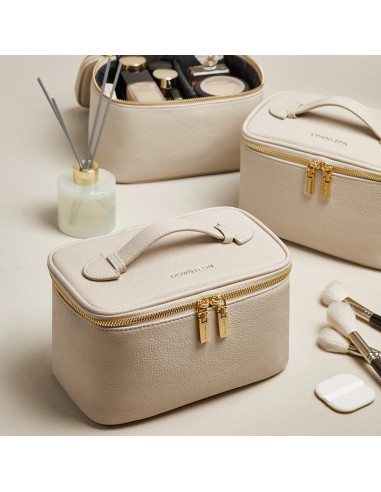 Bolsa Cosmética ROWNYEON Beige, Estuche de Maquillaje Portátil 22.86x13.97cm