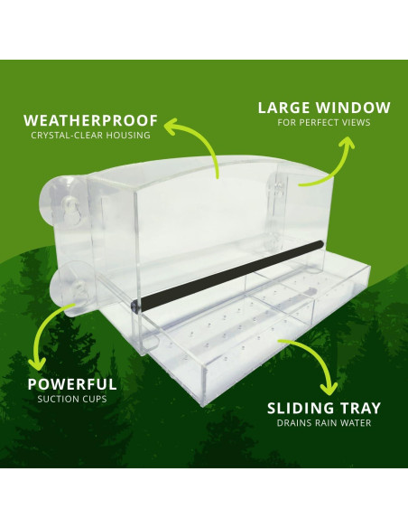 Comedero de Aves Acrílico Nature Gear para Ventana 23.5x10.5cm Comedero de Aves Acrílico Nature Gear para Ventana 23.5x10.5cm