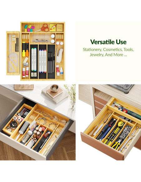 Organizador de Cubiertos de Bambú NiHome 2 Niveles 415x315x77mm Organizador de Cubiertos de Bambú NiHome 2 Niveles 415x315x77mm