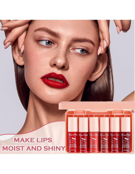 Set de 6 Brillos Labiales Tinte Miniling - Hidratante y Larga Duración Set de 6 Brillos Labiales Tinte Miniling - Hidratante y Larga Duración