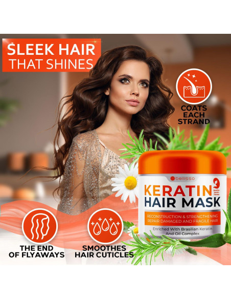 Mascarilla de Keratina Bellisso 340g Sin Sulfatos Hidratante Mascarilla de Keratina Bellisso 340g Sin Sulfatos Hidratante