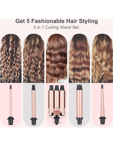 Tenaza Rizar Cabello 5 en 1 EMOCCI PRO Cerámica Oro Rosa Tenaza Rizar Cabello 5 en 1 EMOCCI PRO Cerámica Oro Rosa