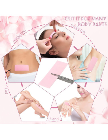 Tiras de Cera No Tejidas Blulu 400 Unidades 10x3.8 cm Rosa