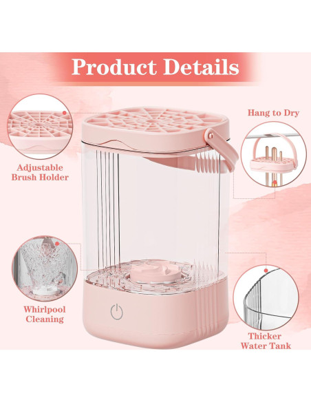 Limpiador Eléctrico de Brochas GQIRIL Rosa Automático Limpiador Eléctrico de Brochas GQIRIL Rosa Automático