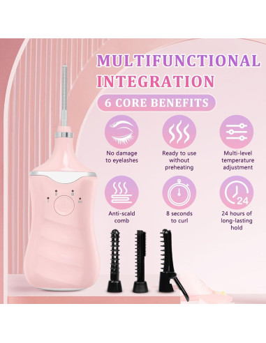 Rizador de Pestañas Eléctrico Enterlent Rosa 3 Modos Calor