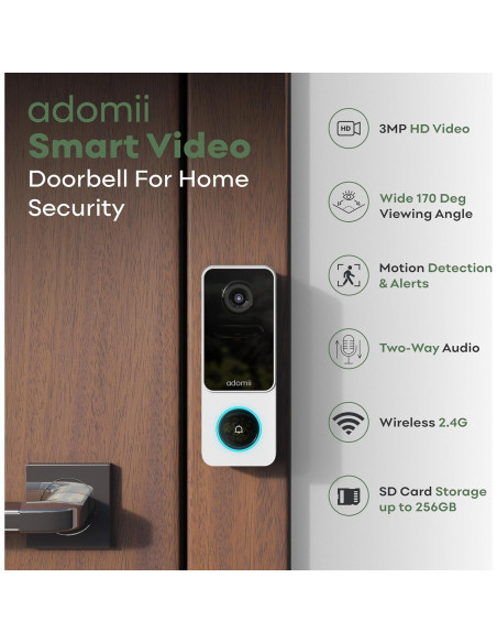 Cámara de timbre de video Adomii 3MP WiFi IP65 Batería 6 meses Cámara de timbre de video Adomii 3MP WiFi IP65 Batería 6 meses