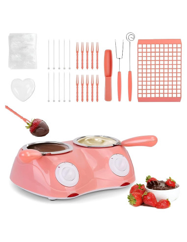 Olla de Fondue Eléctrica Yuehuam Doble 2 Temperaturas Rosa