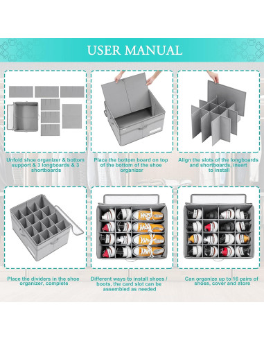 Organizador de Zapatos LUVHOMEE 16 Pares Plegable Gris