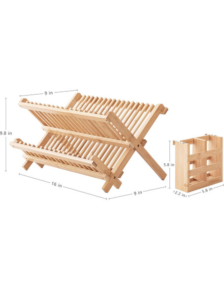 Escurridor de Platos Plegable HBlife de Bambú 2 Niveles Escurridor de Platos Plegable HBlife de Bambú 2 Niveles