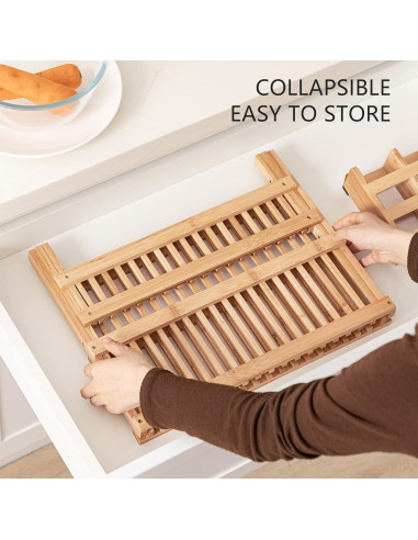 Escurridor de Platos Plegable HBlife de Bambú 2 Niveles
