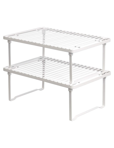 Estantes Apilables de Metal Amazon Basics para Cocina - Blanco, Juego de 2 Estantes Apilables de Metal Amazon Basics para Cocina - Blanco, Juego de 2