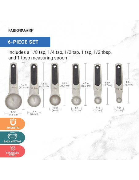 Set de 6 Cucharas Medidoras Magnéticas Farberware Acero Inox Set de 6 Cucharas Medidoras Magnéticas Farberware Acero Inox