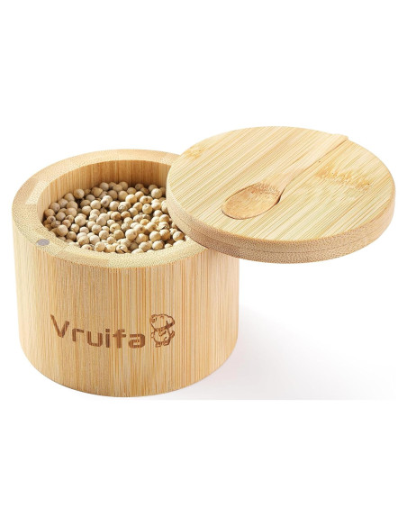 Salero de Bambú VERUIFA con Tapa Magnética y Cuchara 170g Salero de Bambú VERUIFA con Tapa Magnética y Cuchara 170g