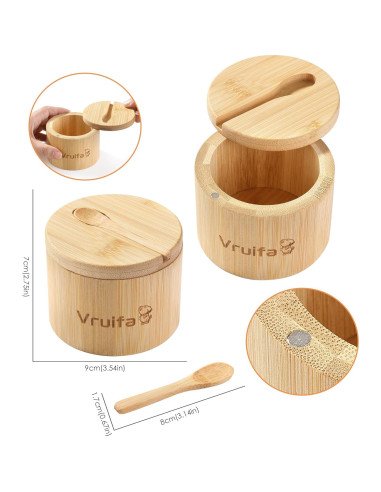 Salero de Bambú VERUIFA con Tapa Magnética y Cuchara 170g