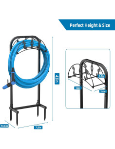 Soporte para Manguera de Jardín Kesito 150 pies Metal Negro 2