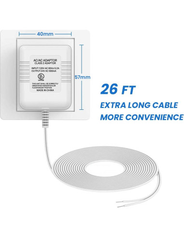 Transformador de Timbre Ingers 24V 500mA 8m Cable