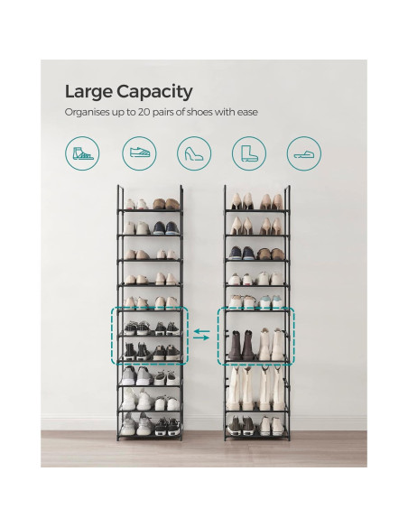 Estante para Zapatos SONGMICS 10 Niveles Negro 27,94x44,96 cm Estante para Zapatos SONGMICS 10 Niveles Negro 27,94x44,96 cm