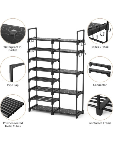 Estante de Zapatos ROJASOP 8 Niveles Metal Negro 30-32 Pares