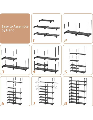 Estante de Zapatos ROJASOP 8 Niveles Metal Negro 30-32 Pares