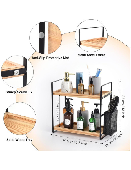 Organizador de Encimera de Baño LEMIKKLE Madera Natural Organizador de Encimera de Baño LEMIKKLE Madera Natural