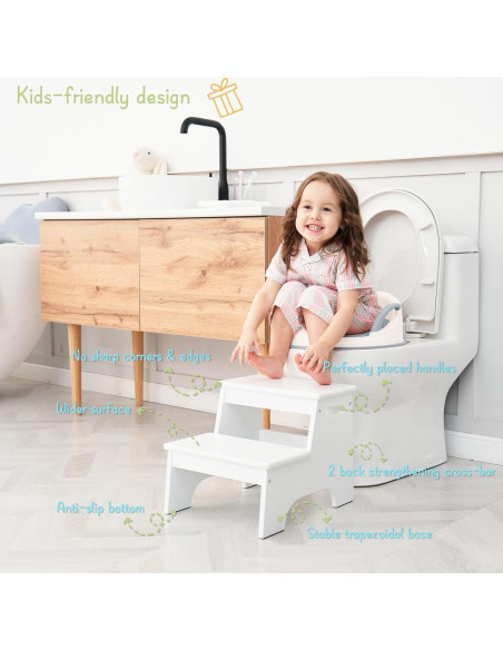 Escalón de Madera Forbena Blanco para Niños 2 Niveles Escalón de Madera Forbena Blanco para Niños 2 Niveles