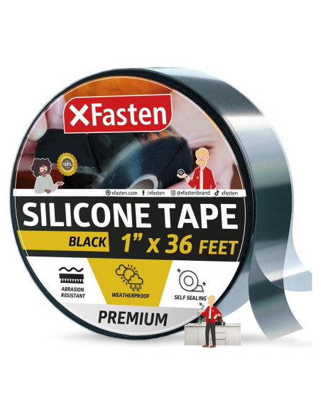 Cinta de Silicona Auto Fusionante XFasten 2.54cm x 10.97m Negra Cinta de Silicona Auto Fusionante XFasten 2.54cm x 10.97m Negra