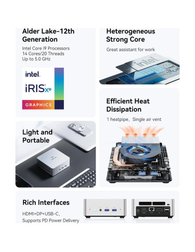 MINISFORUM Mini PC UN1290 i9-12900HK 14 Núcleos 5GHz