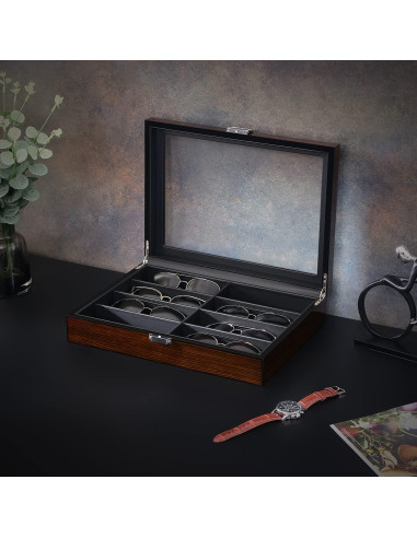 Organizador de Gafas BEWISHOME, Estuche 8 Compartimentos Marrón