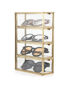Caja organizadora de gafas Hipiwe dorada 4 cajones vidrio