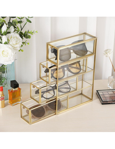 Caja organizadora de gafas Hipiwe dorada 4 cajones vidrio