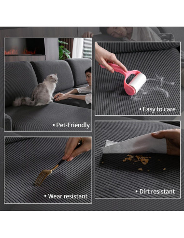 Funda de Sofá Seccional OHSIO Gris Oscuro Lavable Antideslizante
