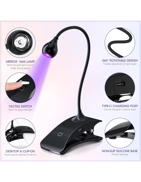Secador de Uñas UV Recargable mlogiroa 2.5W Negro Secador de Uñas UV Recargable mlogiroa 2.5W Negro