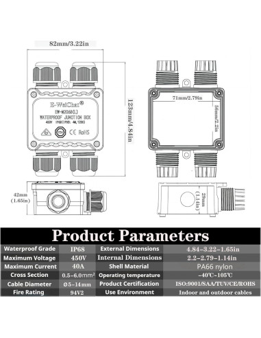 Caja de Conexiones Impermeable SZFUDIGO 4 Vías IP68
