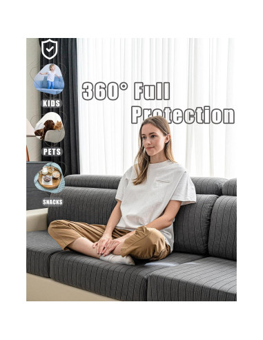 Funda de Sofá Cgeluy 2PCS+1 Chaise Gris Oscuro Antimancha