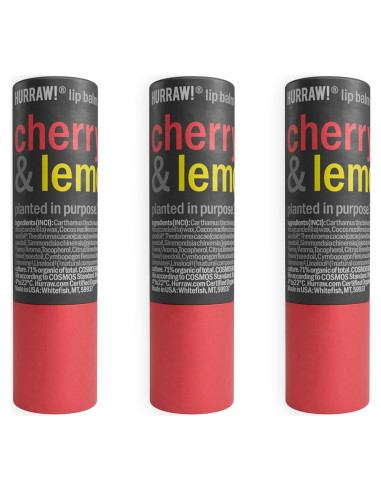 Bálsamo Labial Orgánico Hurraw! Cereza y Limón - 3 Tubos