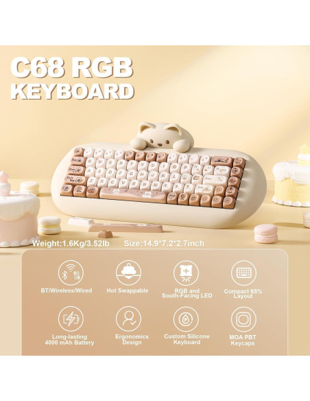 Teclado Mecánico Inalámbrico YUNZII C68, 65% RGB, Ergonómico Teclado Mecánico Inalámbrico YUNZII C68, 65% RGB, Ergonómico