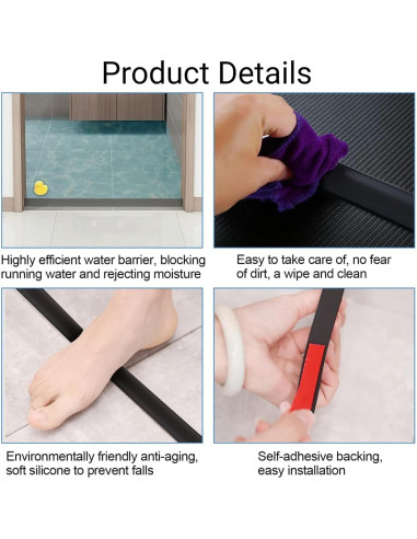 Tira de agua impermeable Farady 39 cm negra para ducha