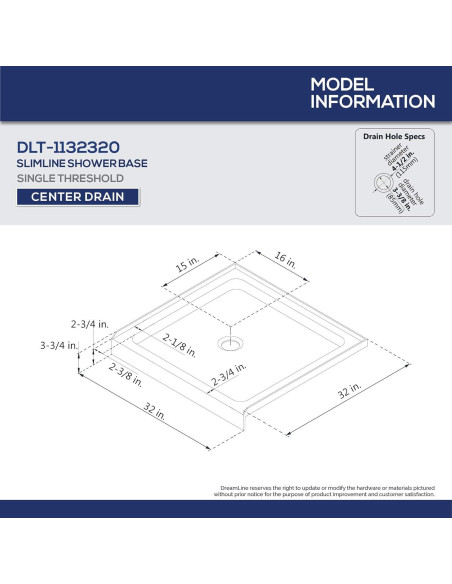 Base de Ducha DreamLine SlimLine 81x81 cm Blanco DLT-1132320 Base de Ducha DreamLine SlimLine 81x81 cm Blanco DLT-1132320