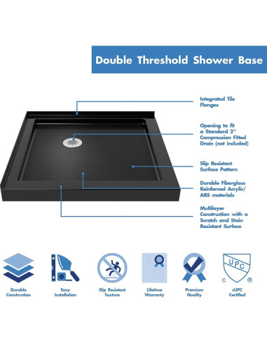 Base de Ducha Doble Umbral DreamLine SlimLine 106,68 cm Negro