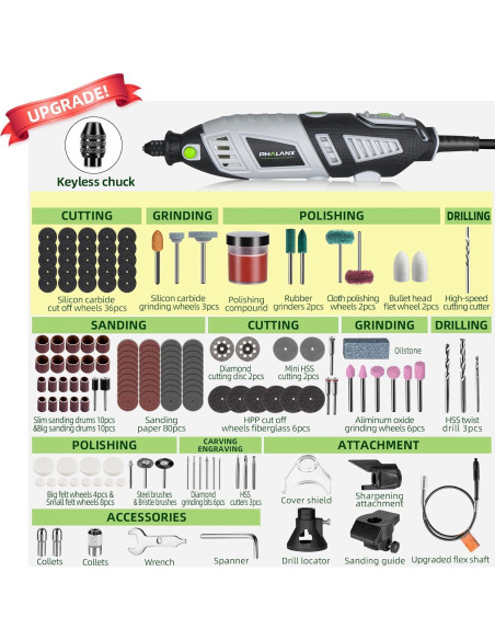 Kit de Herramientas Rotativas PHALANX 180W 213 Piezas Multiuso Kit de Herramientas Rotativas PHALANX 180W 213 Piezas Multiuso
